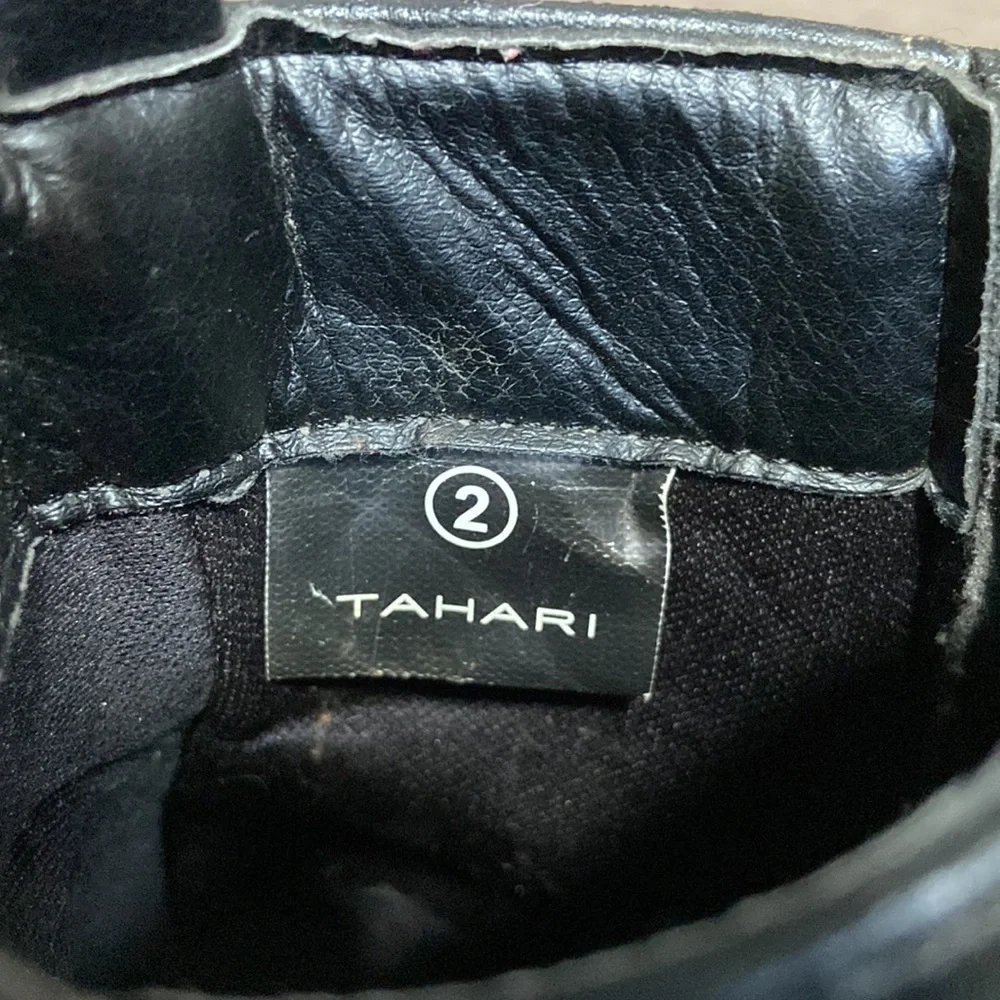 Tahari Studded Combat Boots Girls Size 2 Black Faux Leather Zip Up Side Zipper